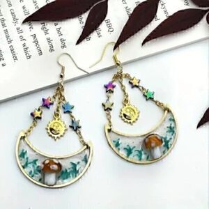 Drop Gold Plated Earrings Sun, Moon And Star Design
